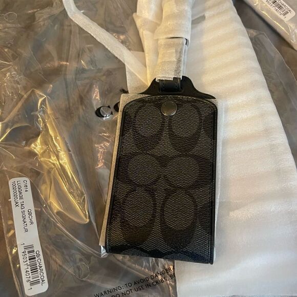 Coach Signature jacquard c’s luggage tag black/charcoal - Picture 2 of 5